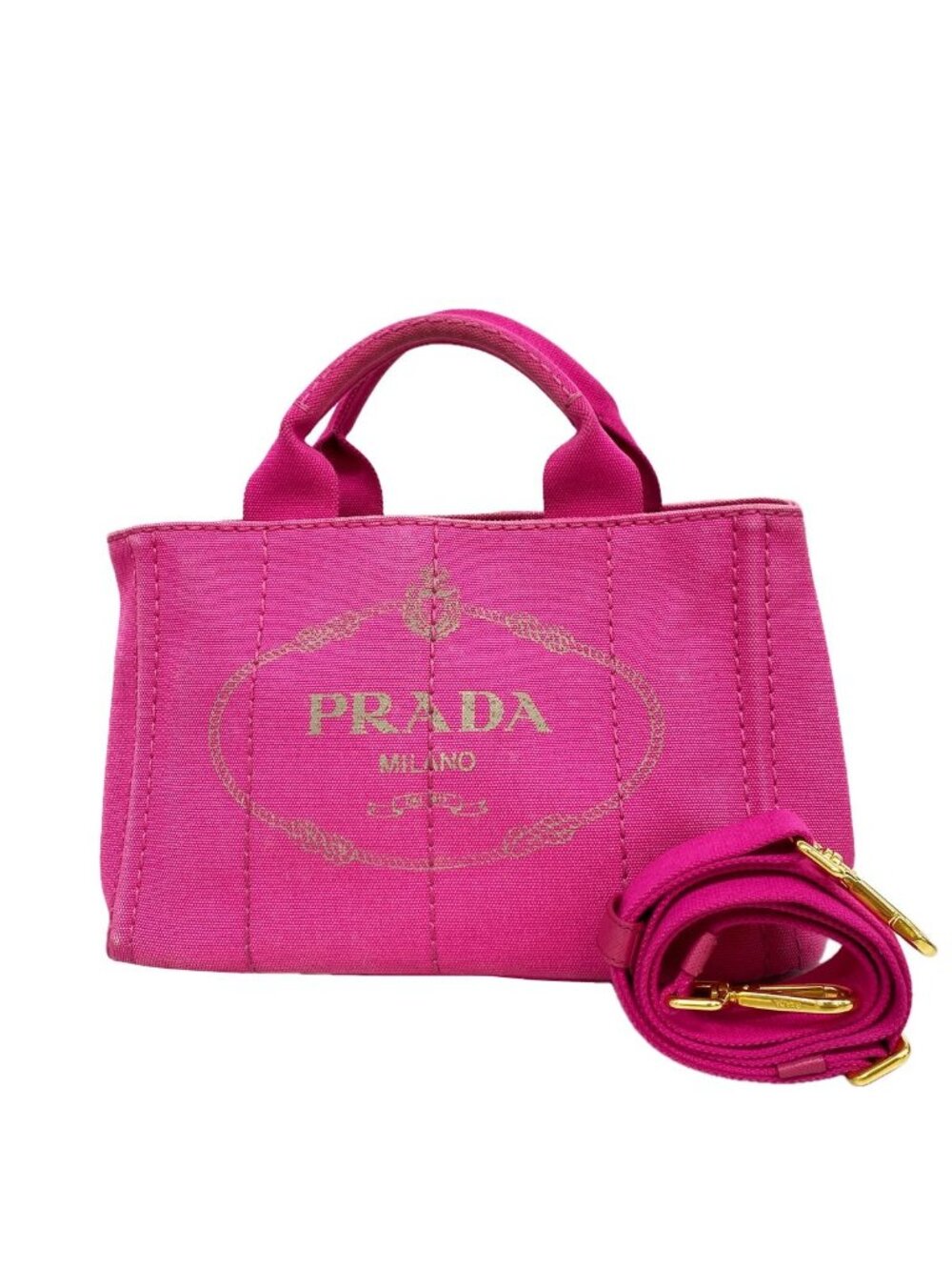 Prada Tote Bag Canapa Canvas Pink Gold 2-Way